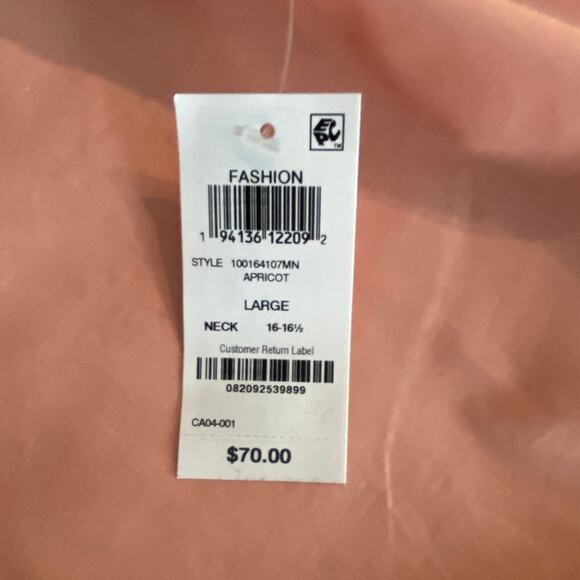 Bar III Men's Large 16-16.5 Dress Shirt Slim Fit Stretch Fabric Apricot NEW - Picture 11 of 12